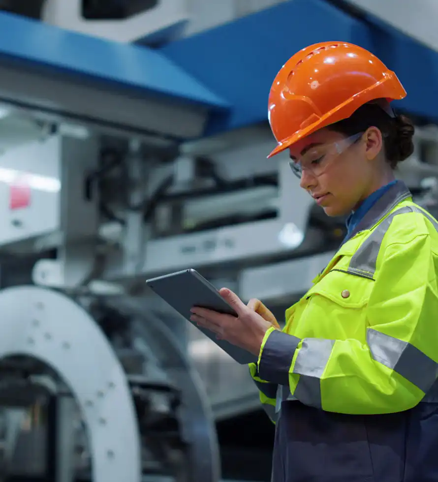 female engineer checking a roof report