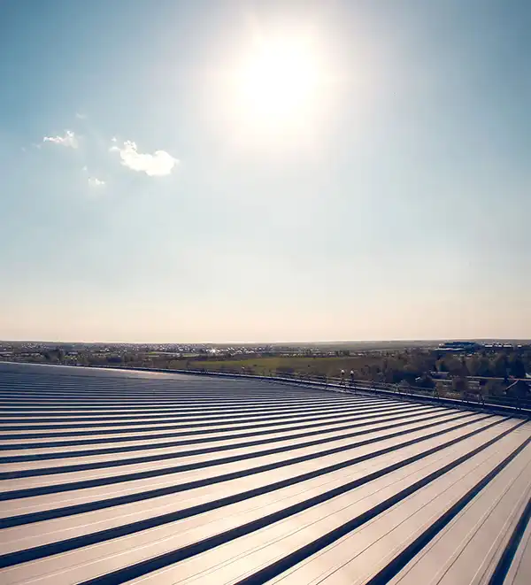 view from metal roof over a sunset