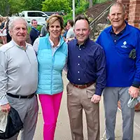 Photo of: Jim Render, retired Upper St Clair, PA high school football coach; Missie Berteotti, retired LPGA golfer; Tim Dunlap, President & CEO, CentiMark Corporation; John Banazsak, three time Super Bowl Champion, The Pittsburgh Steelers, Honorary Golf Chair, CentiMark Southpointe Golfs for Children's